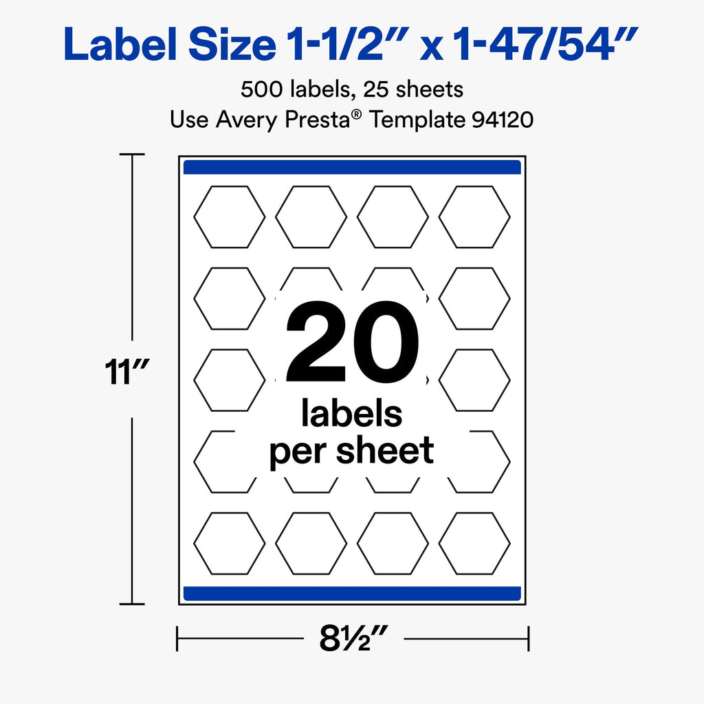 Avery® Matte White Hexagon Labels, 1-1/2" x 1-47/54", 500 Total 500 labels