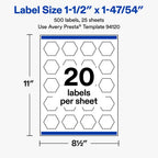 Avery® Matte White Hexagon Labels, 1-1/2" x 1-47/54", 500 Total 500 labels