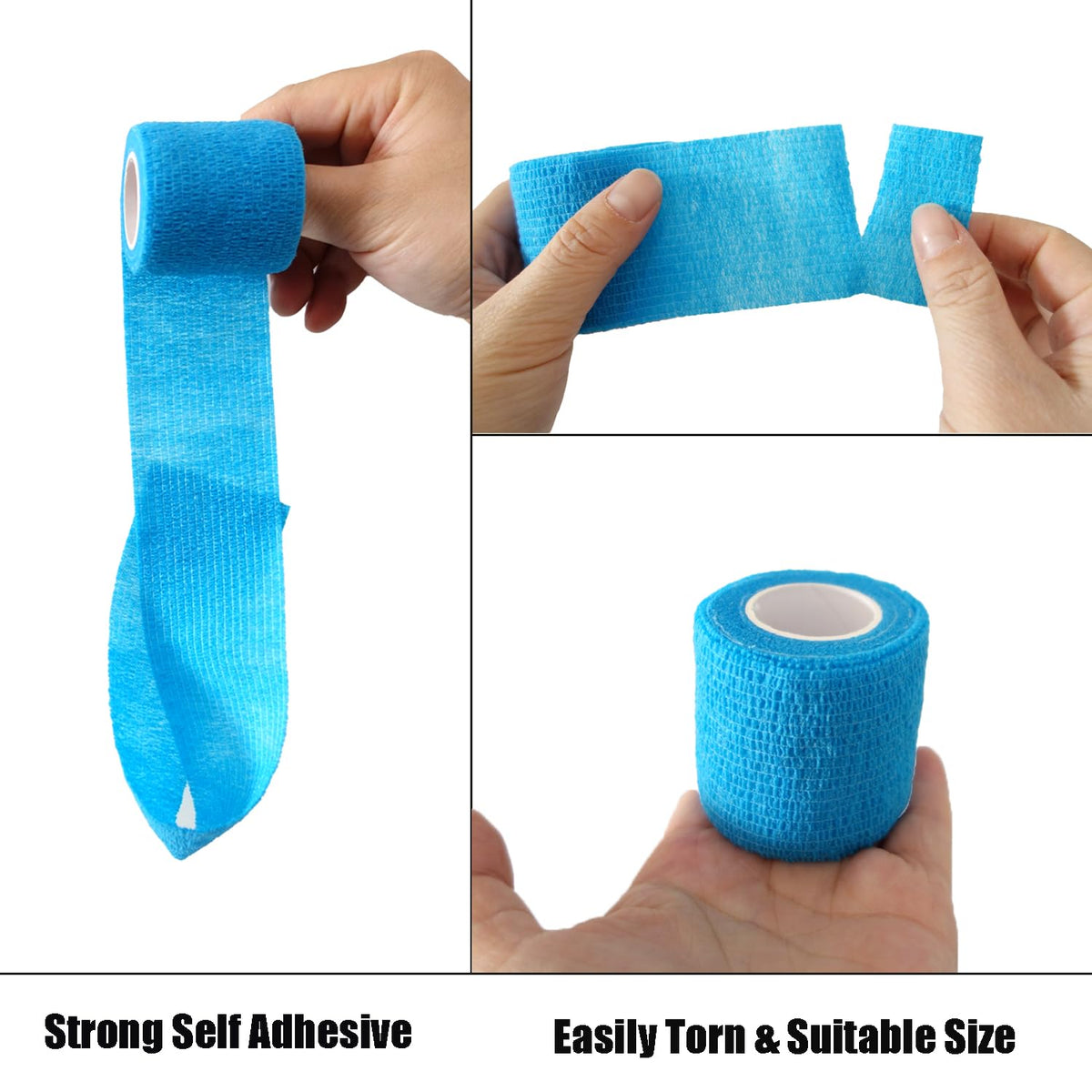 Baisunt 6 Pack 2 Inches Cohesive Bandage Self Adhesive Wrap Elastic Self Adherent Vet Wrap Breathable Self Stick Tape for Wrist, Ankle, Sports, Tatoo Wrap(5 Yards, Blue) 2 Inch