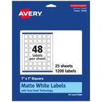 Avery Matte White Square & Round Labels, 1" x 1" & 1" Diameter, 1,200 Printable Labels