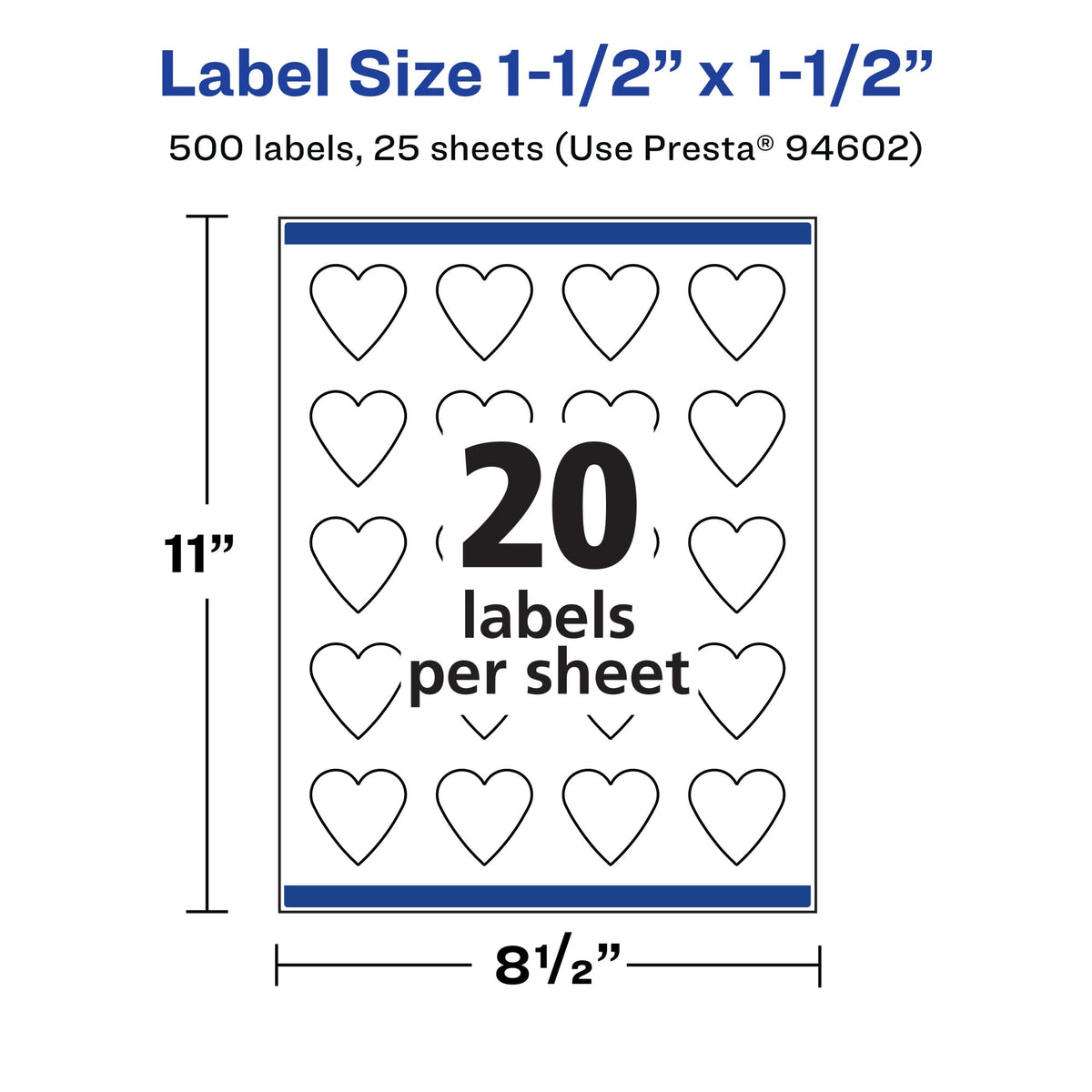 Avery® Printable Durable White Heart Labels, Sure Feed® Technology, 1.5" x 1.5", Print-to-the-Edge, Waterproof Labels, Laser & Pigment-Based Inkjet Compatible, 500 Total 500 labels