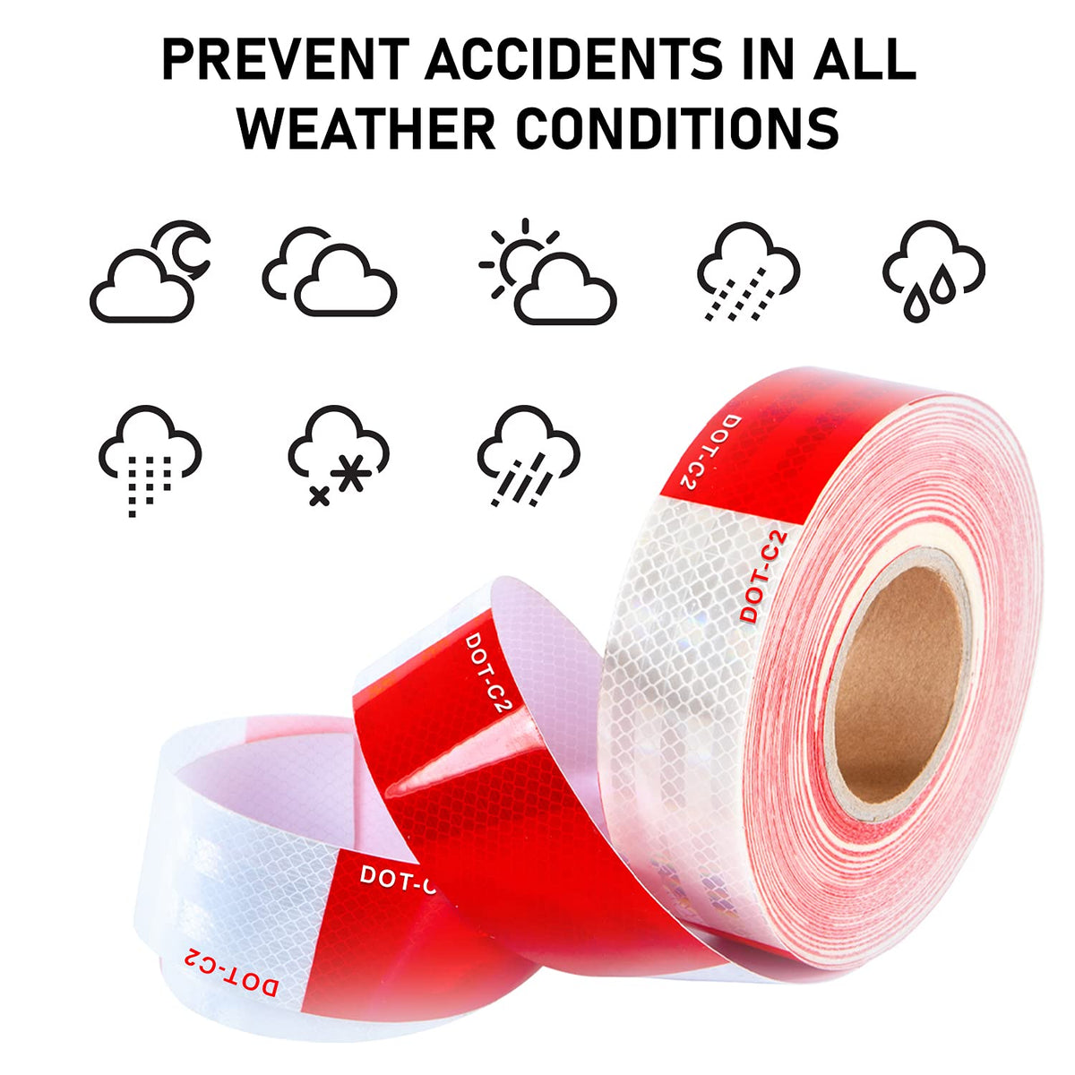 CANOPUS DOT-C2 Reflective Tape 2" x 160 ft – High Visibility Red/White Adhesive Roll for Vehicle, Trailer, Truck, Boat, RV Safety – Waterproof Conspicuity Reflector Strip 2in x 160ft