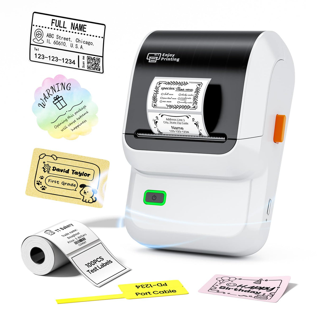 Ponek Label Maker, M100 Address Label Printer, Versatile App with 4000 Icons and 300 Templates, Barcode Bluetooth Label Printer for Small Business, Home, Office, School Organization, White 1 Printer+1 Roll Labels