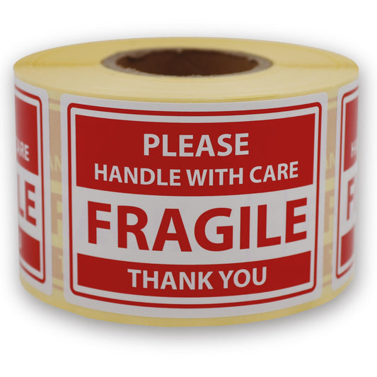 2 x 3 Inch Fragile Stickers for Shipping, Moving and Packing, Please Handle with Care Fragile Thank You Do Not Drop, Warning Stickers Fragile Labels, Permanent Adhesive 500 Labels, 1 Roll