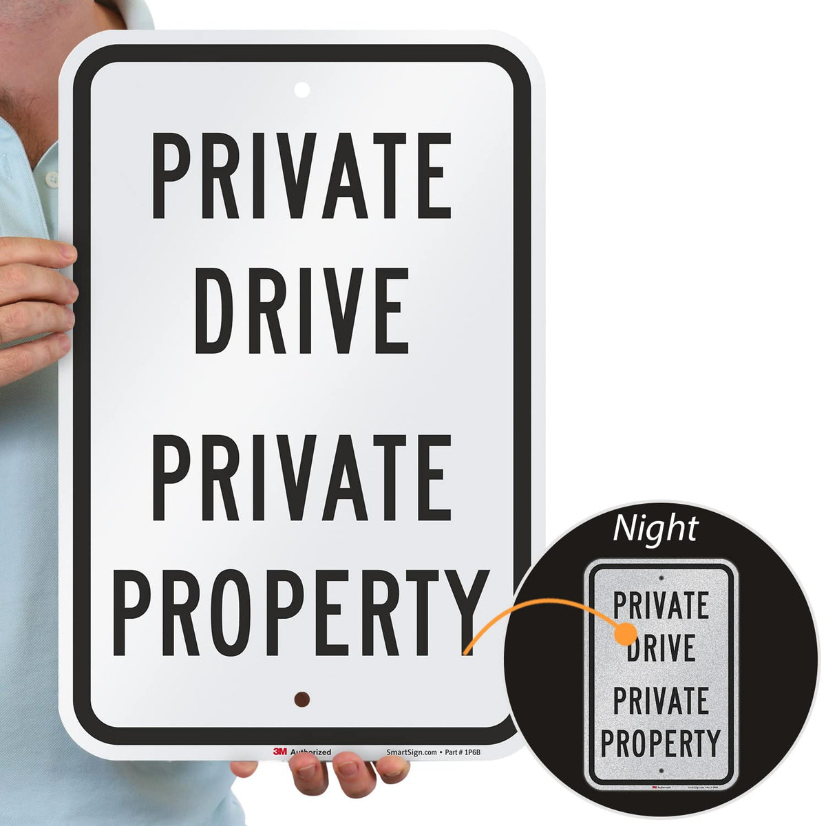 SmartSign "Private Drive - Private Property" Sign | 12" x 18" 3M Engineer Grade Reflective Aluminum Black on White