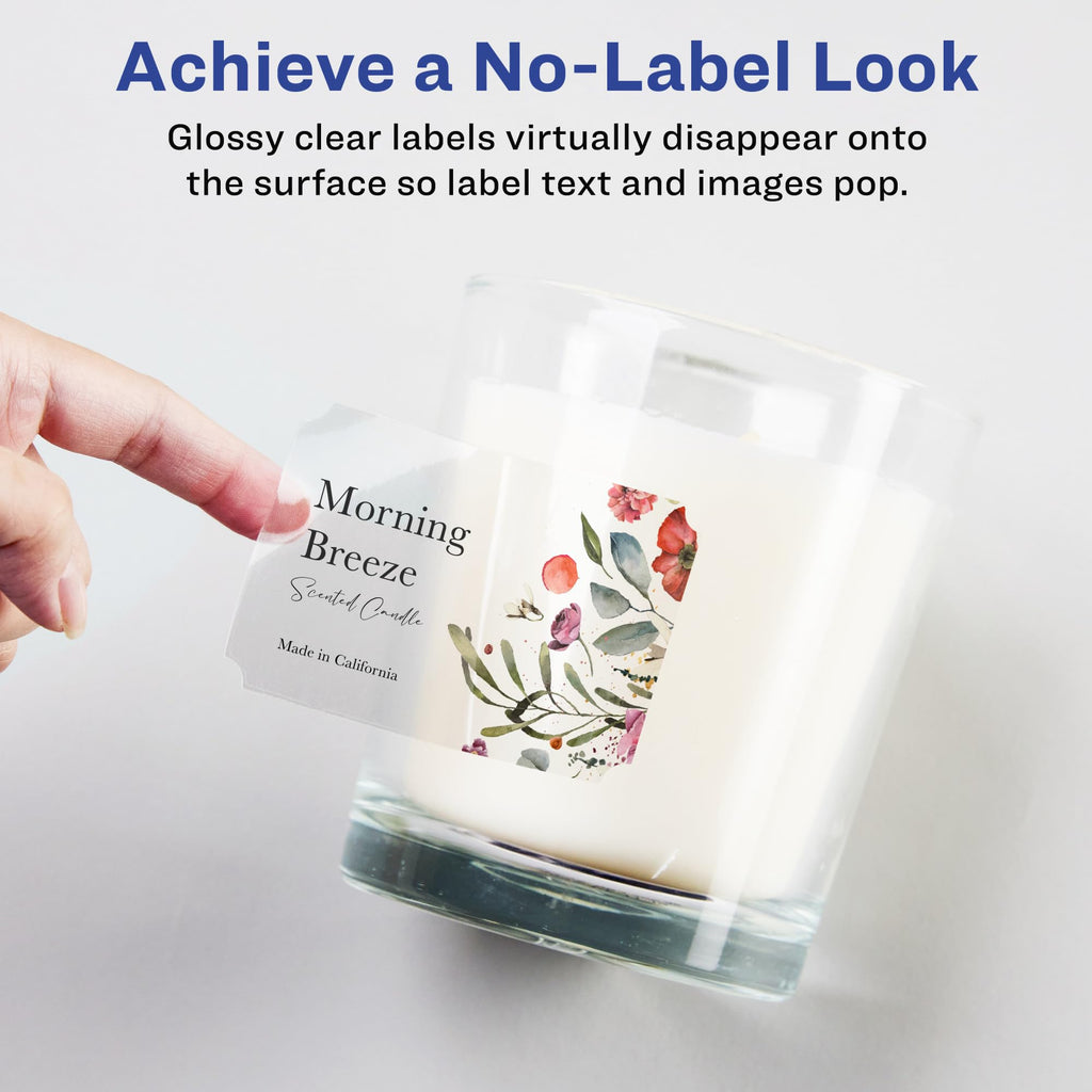 Avery® Glossy Clear Rectangle Scalloped Labels, Sure Feed® Technology, 2" x 3", 80 Glossy Clear Labels, Print-to-The-Edge, Laser/Inkjet Printable 80 labels