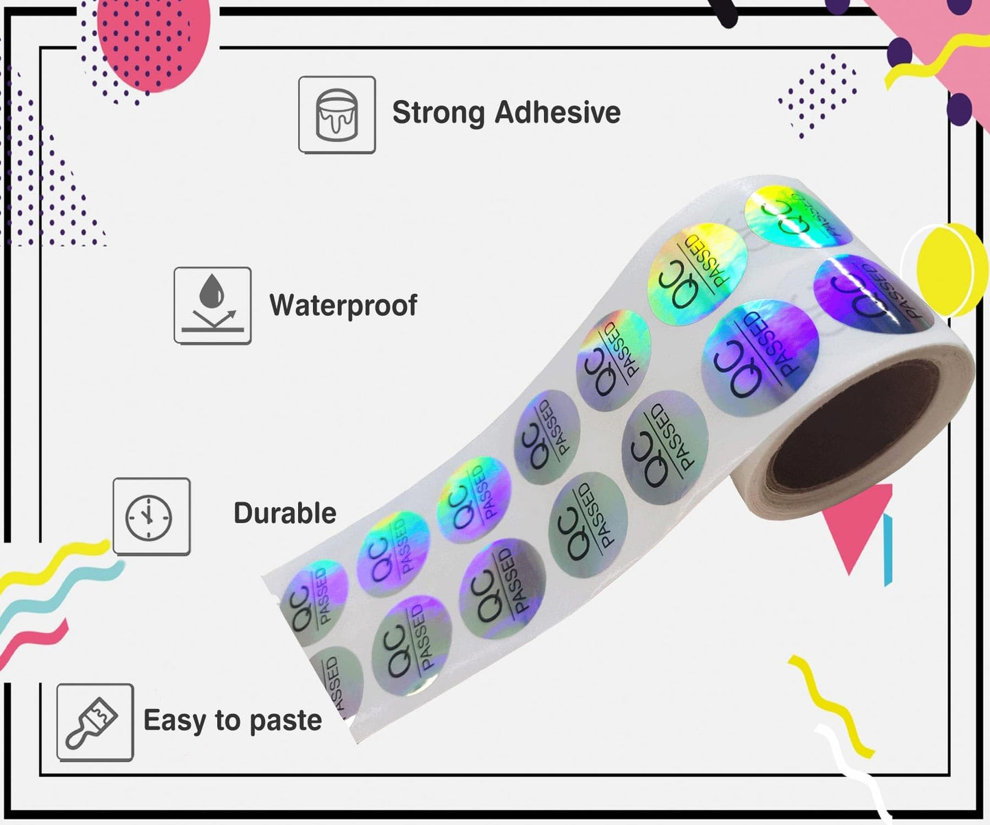 QC Passed Stickers 1" 500 Pcs Hologram QC Pass Stickers for Warehouse Inventory Quality Control Check Tested Pass Approval Holo 1 inch