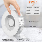 2 Pack Extra Large 1.18 in x 160 in Double Sided Tape Heavy Duty Removable 2