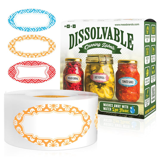 MESS Dissolvable Canning Labels for Jars – 1x2.25 in. 150/Pack – Removable Stickers for Mason Jars, Jam, Preserves (Color) Multi-color