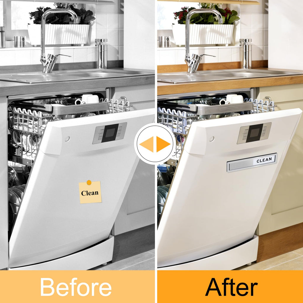 Dishwasher Magnet Clean Dirty Sign - Strong Magnetic & Non-Scratch Reversible Dishwasher Indicator, Easy to Slide & Read, with Optional Adhesive - Dishwasher Sign Kitchen Decor and Accessories Dishwashermagnet-s-brushedsilver