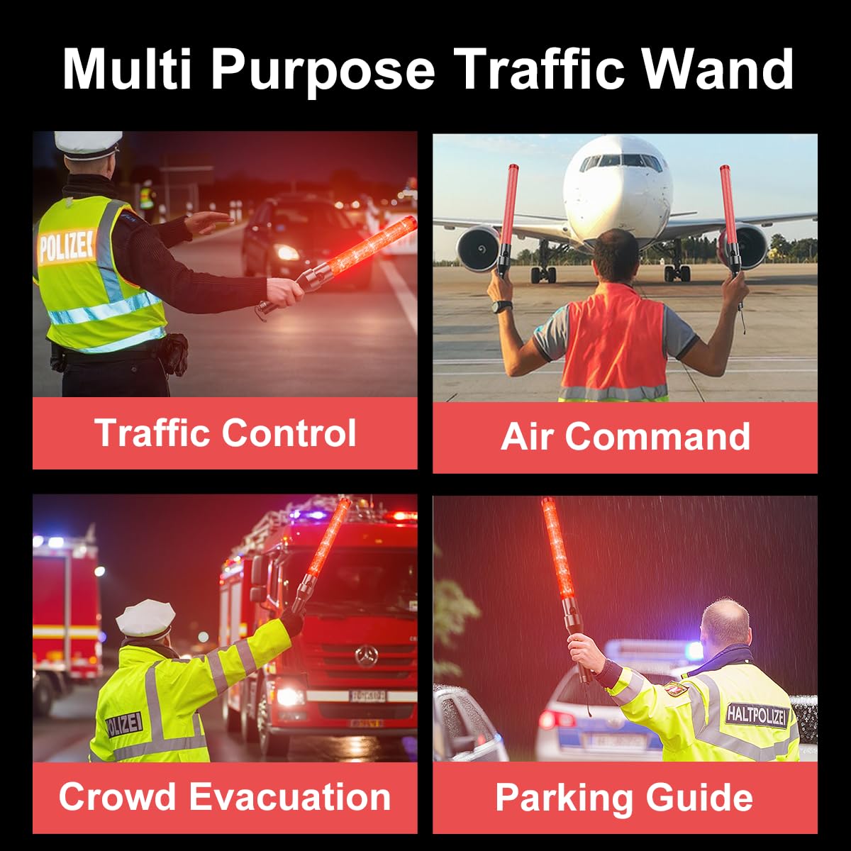 2 Pack Traffic Wand and Reflective Safety Vest, Traffic Control Tool Kit Whistle and Gloves, 21 Inch Traffic Control Wand with 6 Red LED Lights Inside for Parking, Car Directing and Outdoor Use