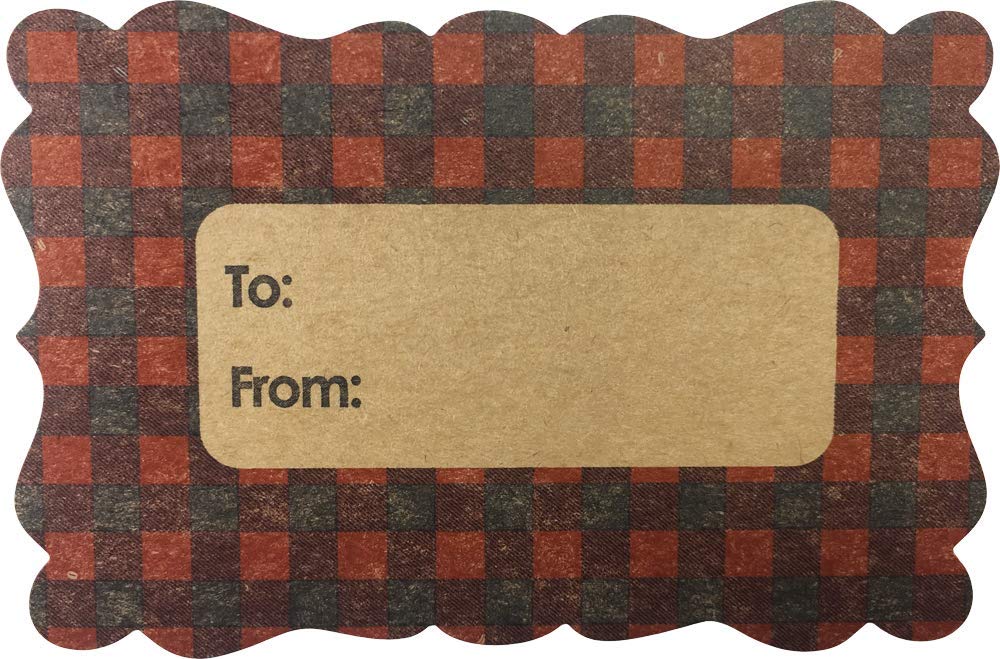 Red Buffalo Plaid Natural Kraft Gift Tags Holiday Present Stickers 2 x 3 Inch 100 Total Labels Red Plaid