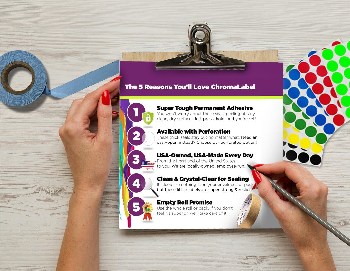 ChromaLabel 1.5 inch Clear Circle Stickers Transparent Labels Round Envelope Sealers Ideal for Packaging and Everyday Use - 1000 Clear Wafer Seals per Roll, Perforated 1-1/2" Diameter 1000/Roll