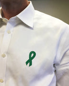 Green awareness ribbon stickers, 2-inch all-purpose adhesive labels by , shown on a white background.
