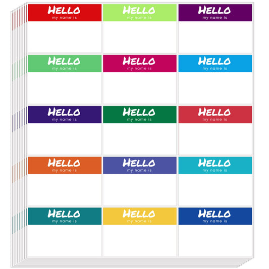 150 Pcs Hello My Name is Stickers Tags(3"x 2") Color Name tag Stickers for Conferences Sticker Name Tags for Themed Party Family Home School Office Conferences 150pcs/15 Color 2*3 INCH