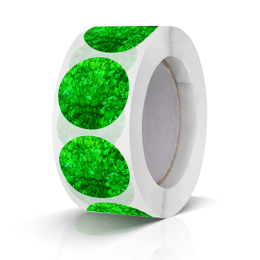 Round Stickers Green 1 Inch Circle Labels Color Coding Glitter Sparkle Dot Sticker Waterproof Removable Roll of 500 PCS Glitter Green