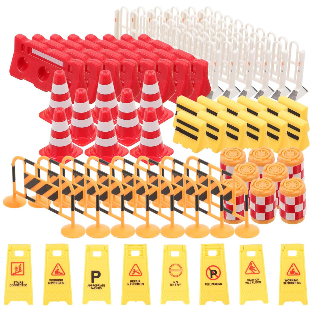 ibasenice 62PCS Mini Traffic Barricade Toy Construction Set – Realistic Plastic Road Signs & Cones for Kids’ Safety Learning, Dollhouse Street Play, Classroom STEM Education