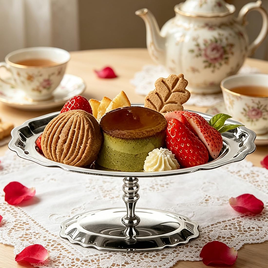 Dessert Platter with Pedestal, 304 Stainless Steel Oval Footed Plate