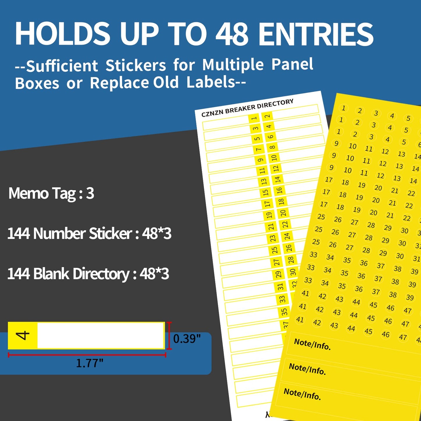 Electrical-Panel Labels Circuit Breaker-Box Stickers - 48*3 Blank Number Directory, Easy Read Adhesive Reusable Sign for Load Center, Switch/Fuse Organizer, Cable/Wire Markers, House/Office/Commercial