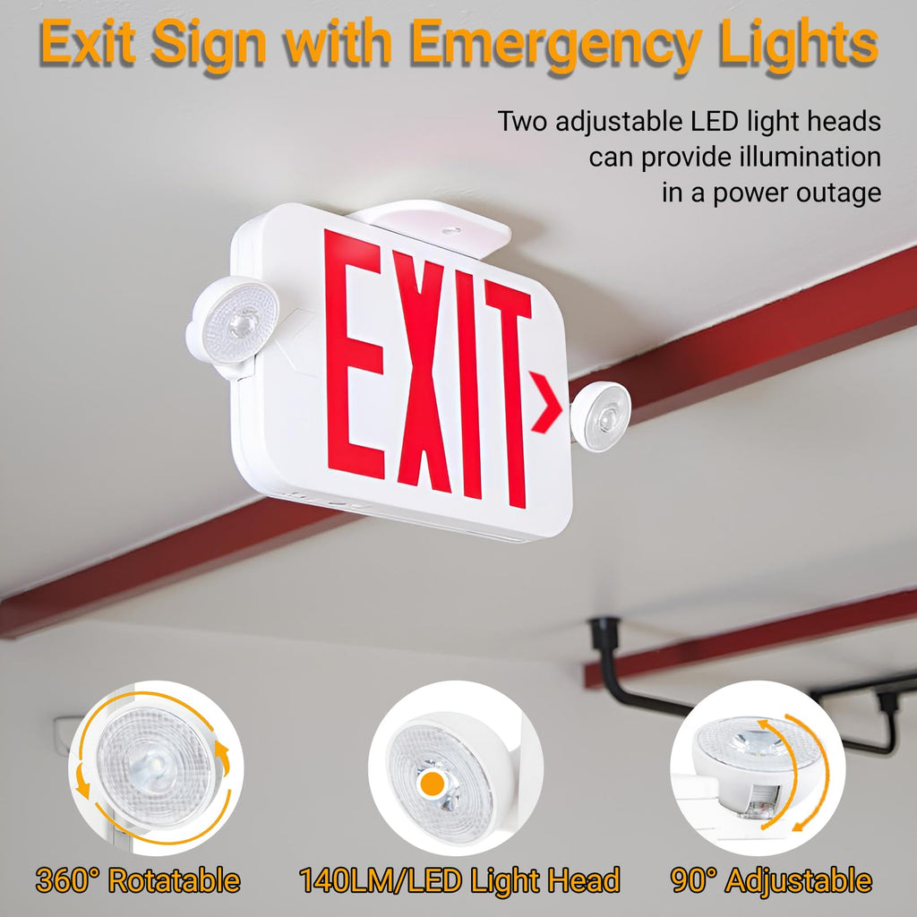 LIT-PaTH Exit Sign with Emergency Light, Battery Backup, 1 Pack 1-Pack