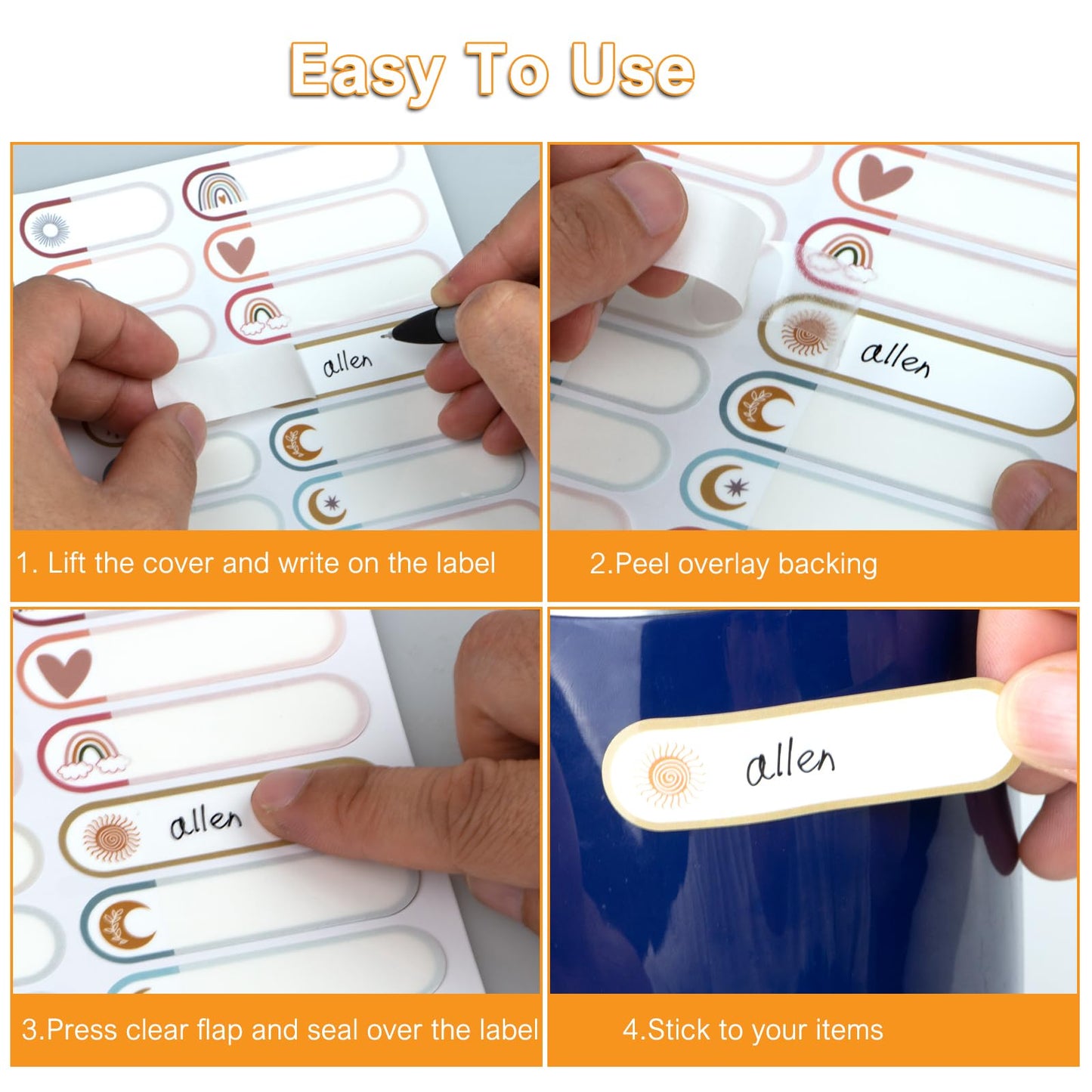 128 Pcs Baby Bottle Labels for Daycare, Waterproof Name Labels for Daycare, School Name Label Stickers for Kids, Self - Laminating Self Adhesive, Name Tags Stickers