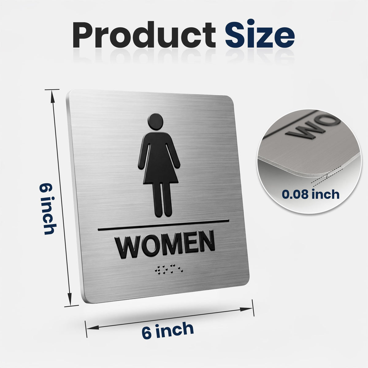 Restroom Sign, ADA Compliant Braille Bathroom Sign, Self-Adhesive Restroom Signs for Business, Men Women Bathroom Signs Ideal for Offices, Hotels, Restaurants, Retail and Residential Spaces, Brushed Aluminum