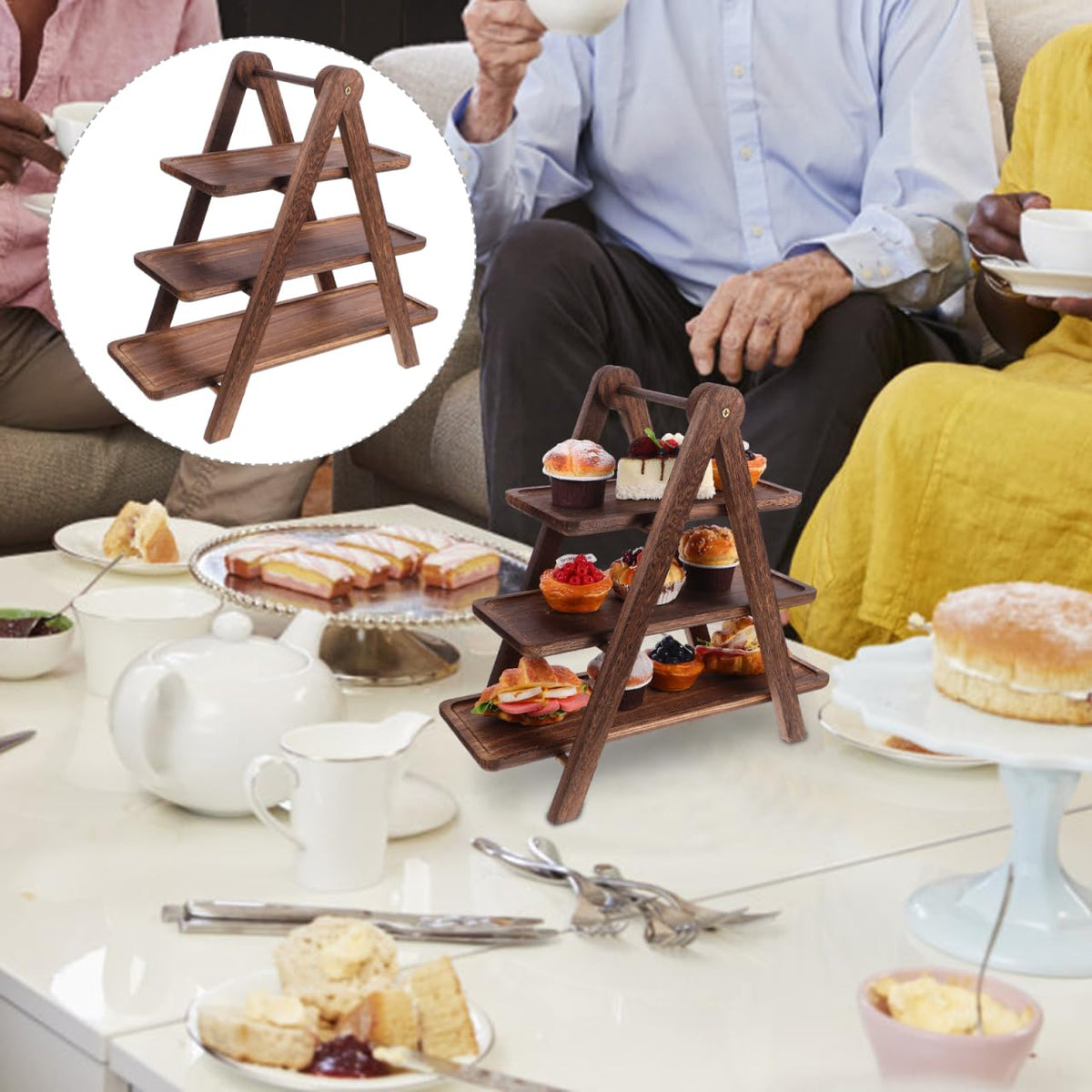 CALLARON Wooden Three-Tier Tray Storage Rack Brown