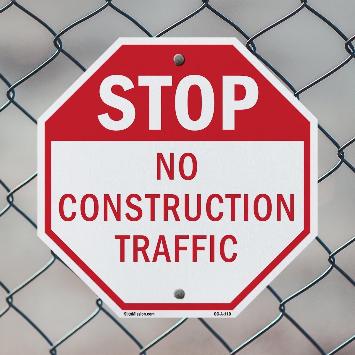 Stop No Construction Traffic 18 inch X 18 inch Octagon Plastic Sign Weather Resistant, UV Protected for Workplace, Private Property, and Construction Site, Made in the USA