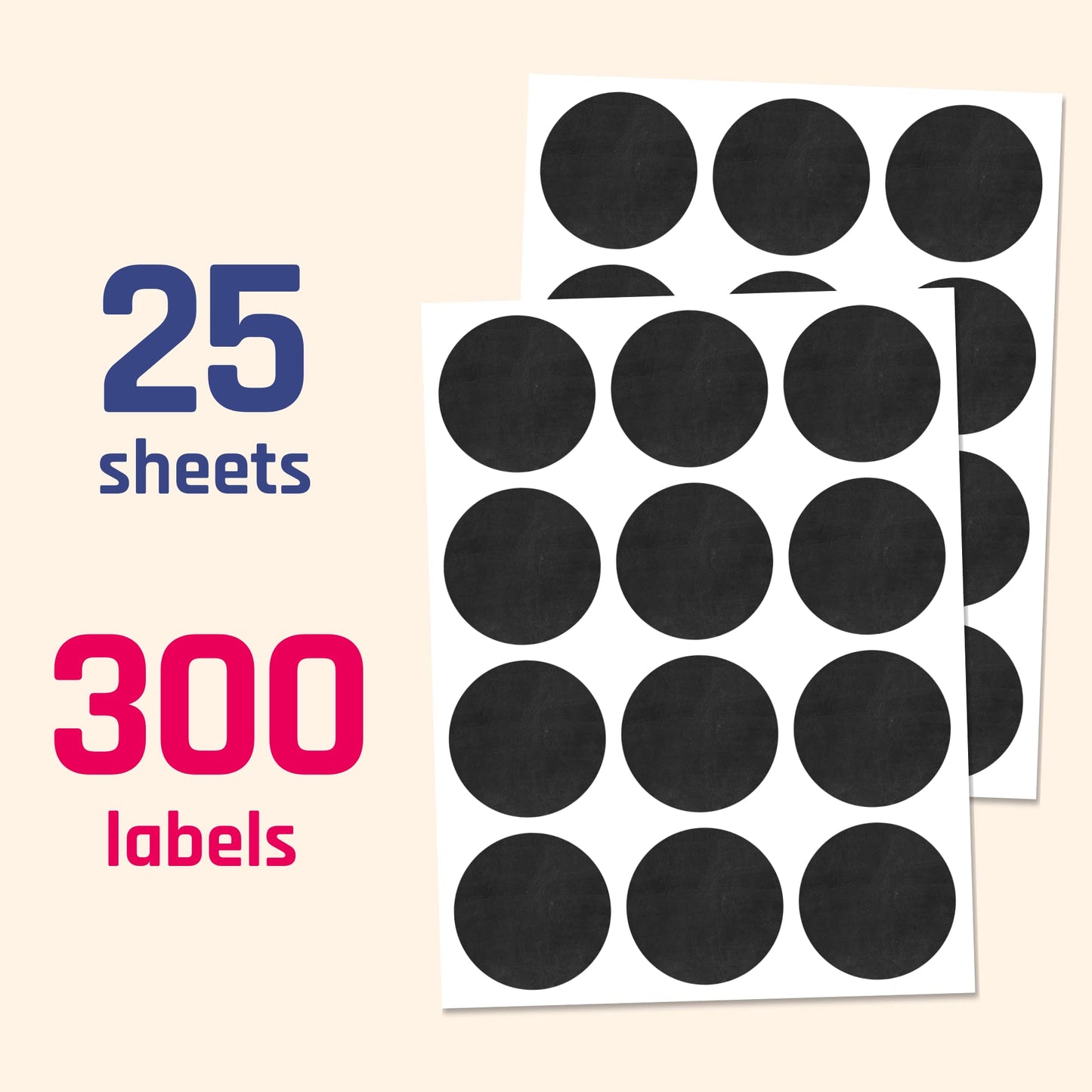 300 Pack, 1" Round Chalkboard Labels Stickers, Erasable and Reusable 1" Diameter