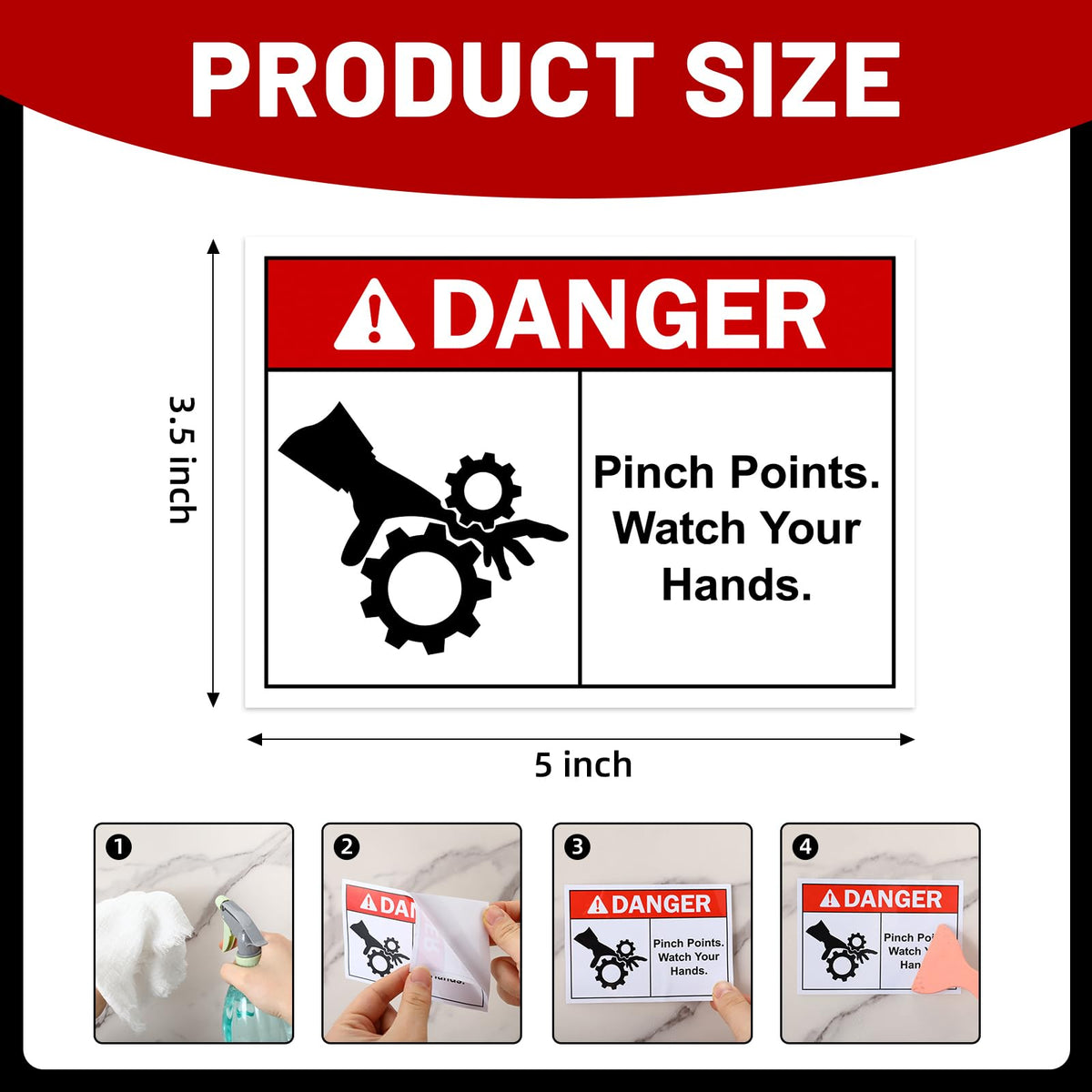 100 Pcs Pinch Points Danger Labels - 5 x 3.5 Inch Watch Your Hands OSHA Safety Warning Sign Stickers, PET Material for Industrial Warehouse, Machine and Equipment