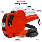 Easy Tag Lite Price Gun, 8 Digits 5500EOS Pricing Gun with 5,000 White Label Stickers, 3 Ink Rollers, 1 Scraper, Price Guns for Retail, Yard Sale (Red)