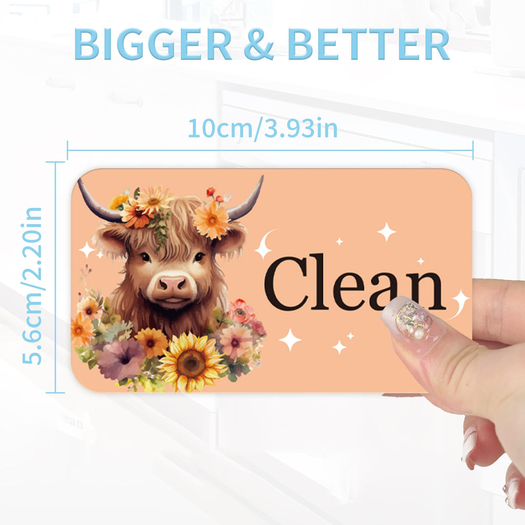 Highland Cow Dishwasher Clean Dirty Magnet, Double-Sided Highland Cow