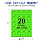 Avery Printable Round Labels, Sure Feed Technology, 1-1/2" Diameter, Neon Green Labels, Print-to-The-Edge, Laser/Inkjet Printable, 400 Total, Great for Stickers and Candles 400 labels