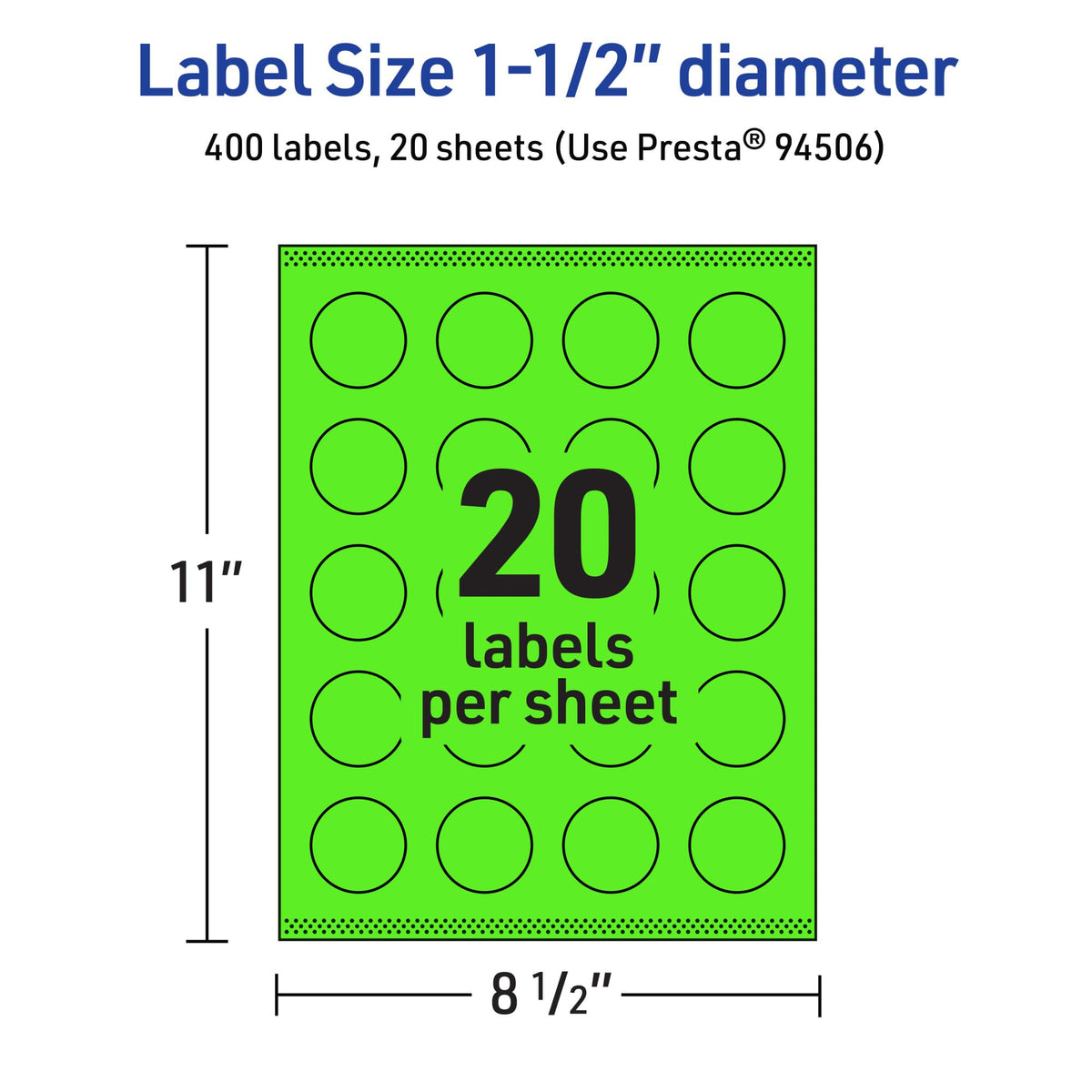 Avery Printable Round Labels, Sure Feed Technology, 1-1/2" Diameter, Neon Green Labels, Print-to-The-Edge, Laser/Inkjet Printable, 400 Total, Great for Stickers and Candles 400 labels