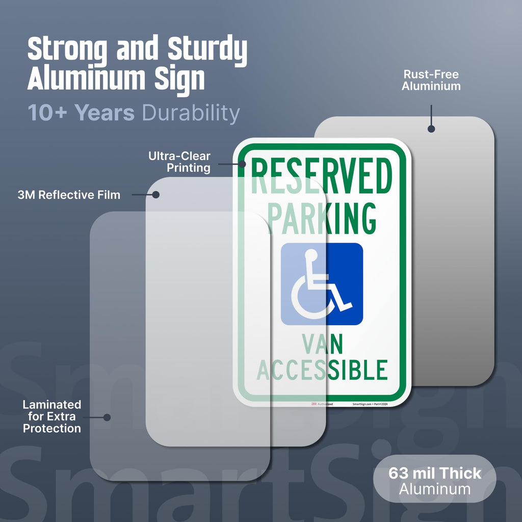 SmartSign 18 x 12 inch “Reserved Parking - Van Accessible” Handicapped Parking Metal Sign, 63 mil Aluminum, 3M Laminated Engineer Grade Reflective Material, Green, Blue and White, Made in USA EG Reflective Aluminum