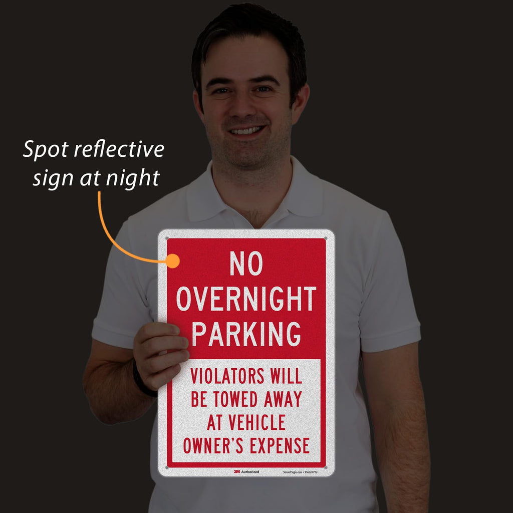 SmartSign 2-Pack 'No Overnight Parking Violators Towed Away At Vehicle Owner's Expense' Sign, 10" x 14", 40 mil Aluminum, 3M Laminated Engineer Grade Reflective Material, Red and White, Made in USA Pack of 2