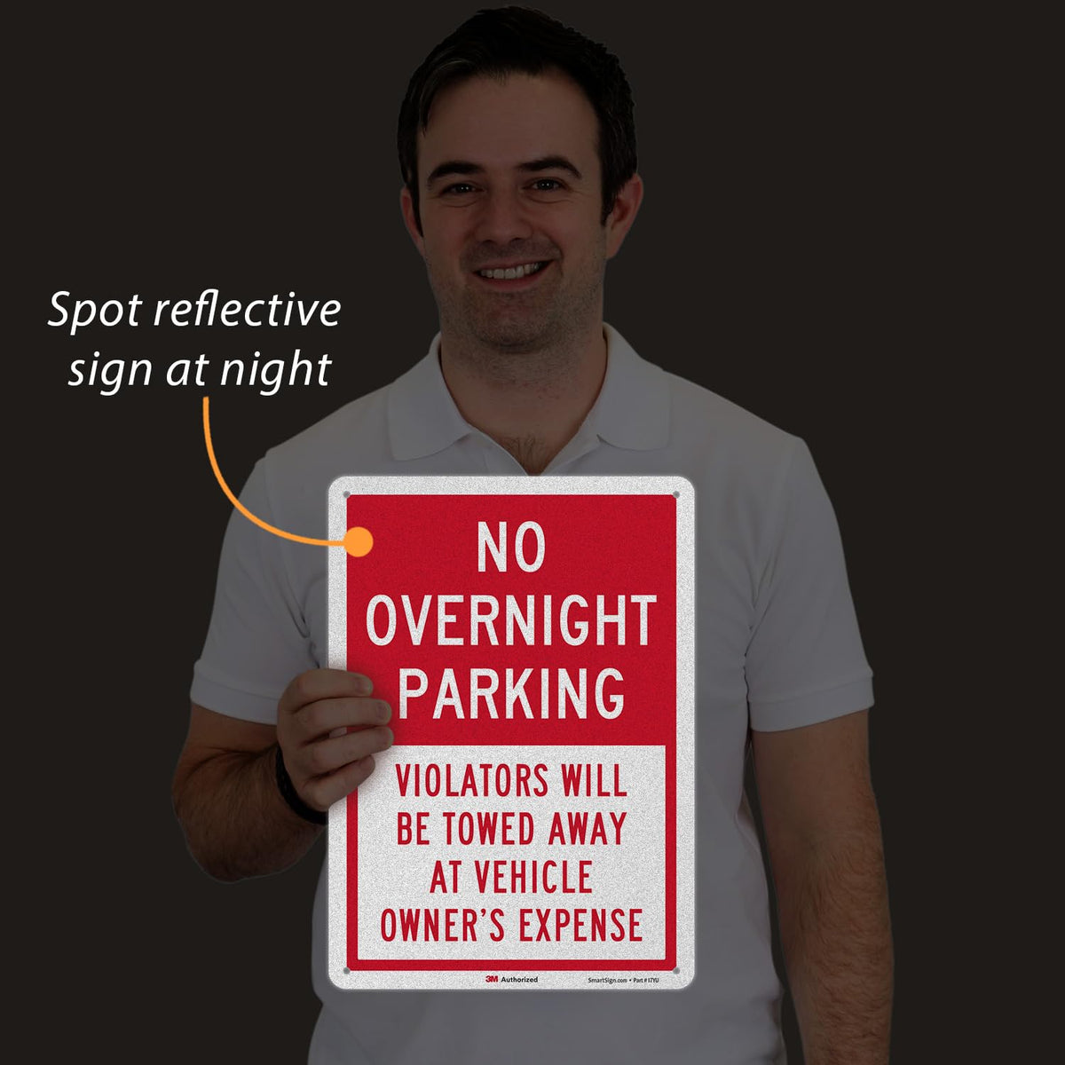 SmartSign 2-Pack 'No Overnight Parking Violators Towed Away At Vehicle Owner's Expense' Sign, 10" x 14", 40 mil Aluminum, 3M Laminated Engineer Grade Reflective Material, Red and White, Made in USA Pack of 2
