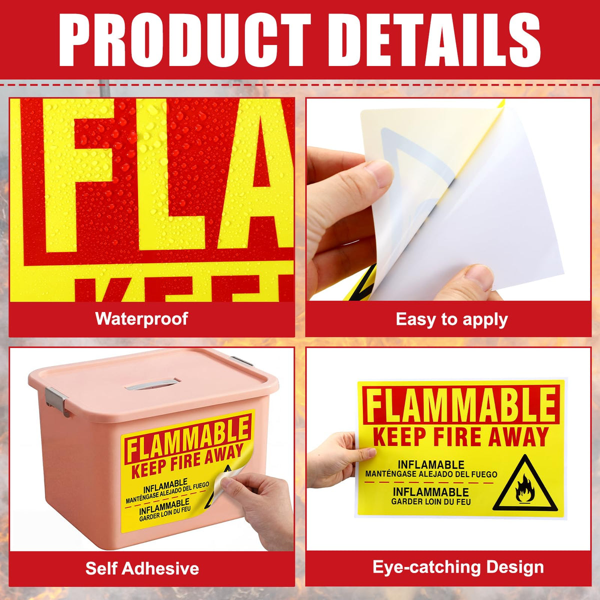3 Pcs Flammable Keep Fire Away Decal, 9 x 14 Inch