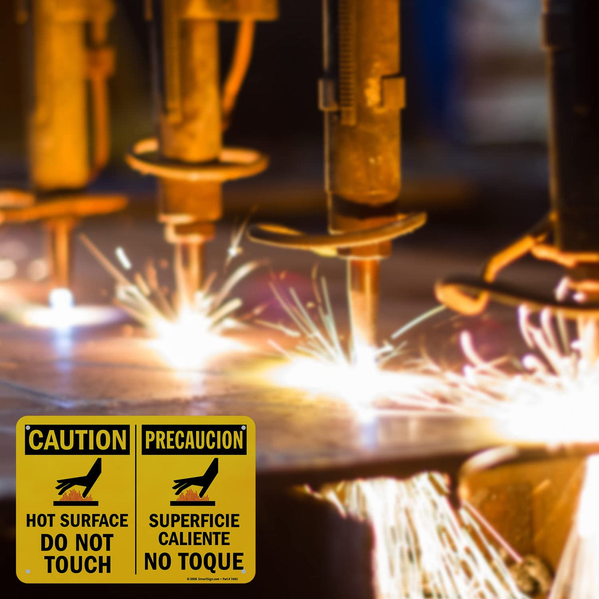 SmartSign - U9-1792-NA_7x10 "Caution - Hot Surface, Do Not Touch" Bilingual Sign | 7" x 10" Aluminum Black/Red on Yellow