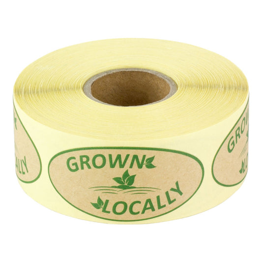 Grown Locally Stickers (2 x 1 inch, Oval Shape - 300 Labels) Locally Grown Labels for Food Packaging, Grocery Stores or Farmer's Markets