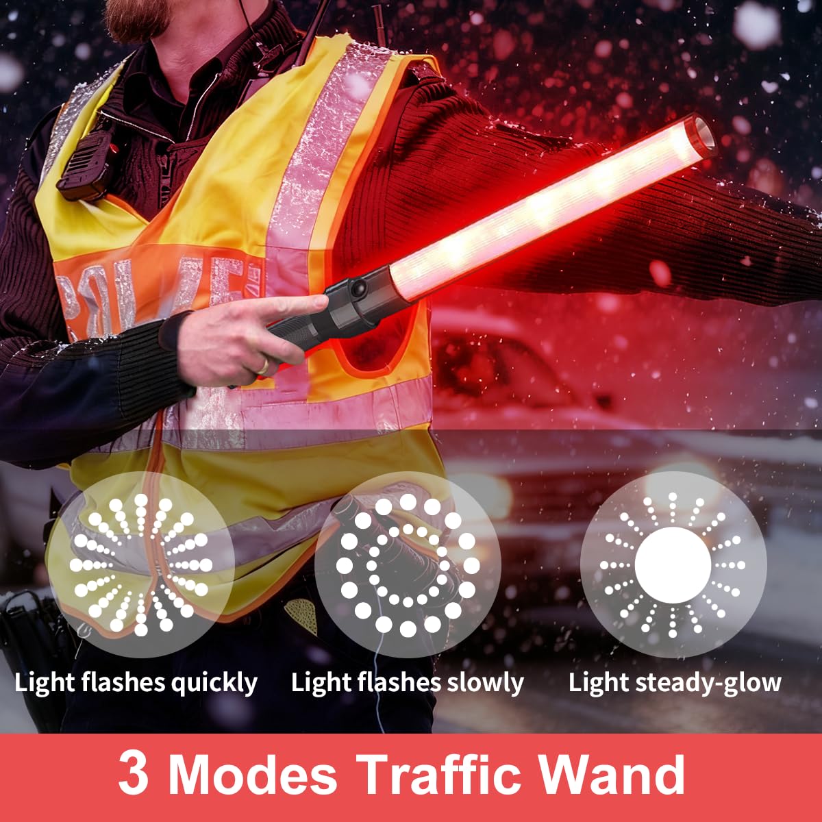 2 Pack Traffic Wand and Reflective Safety Vest, Traffic Control Tool Kit Whistle and Gloves, 21 Inch Traffic Control Wand with 6 Red LED Lights Inside for Parking, Car Directing and Outdoor Use