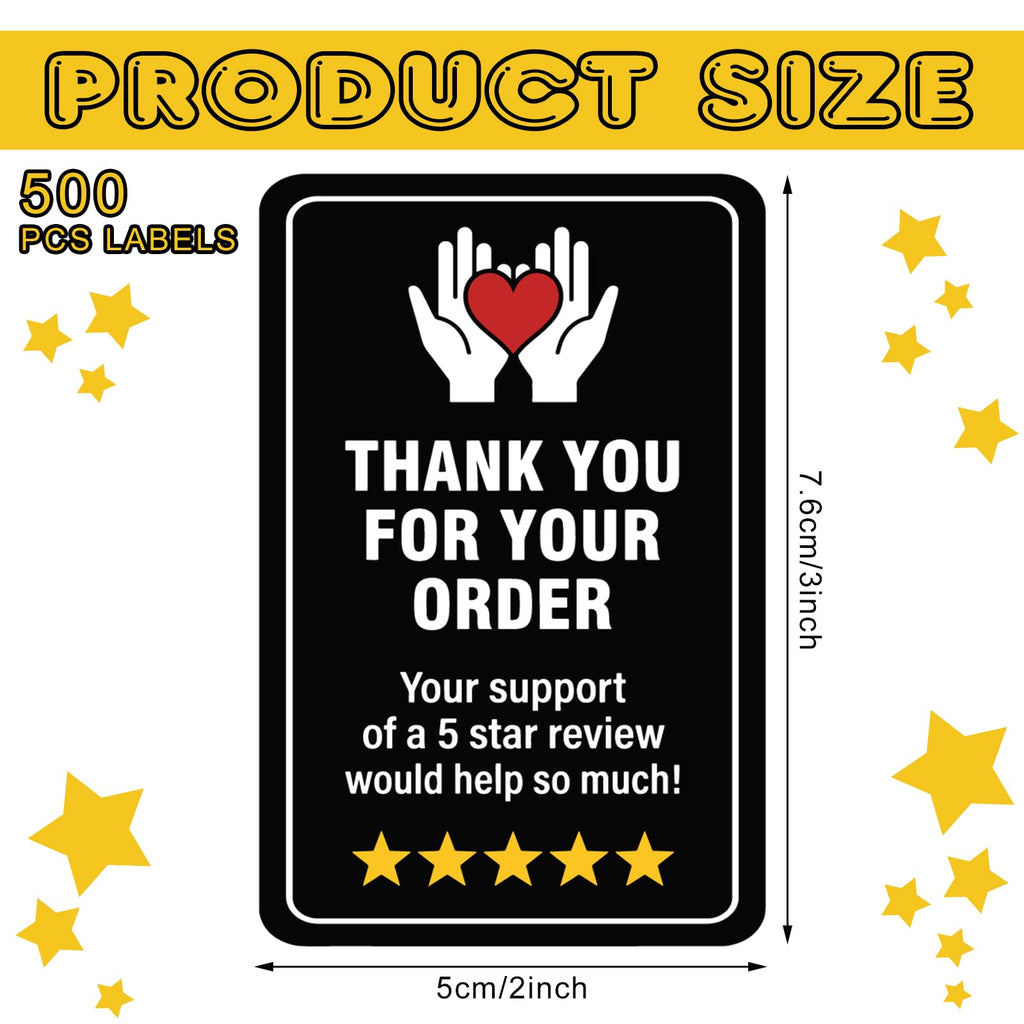 Fulmoon 500 Pcs Thank You for Your Order Stickers 2",Square,Black Black Square