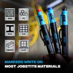 OX Clog Free Permanent Markers, 3 Pack Bullet Tip Construction Markers Set 3 Pack Black, Red, & Blue