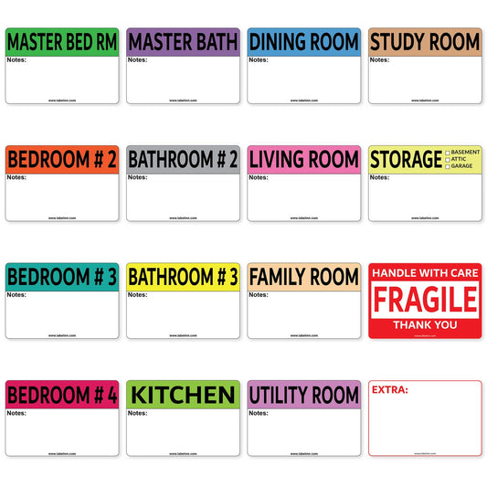 640 Pcs Moving Labels for Boxes - 2" x 3" Moving Stickers for Boxes Having 64 Color Coded Sheets with 16 Designs Including Fragile & Blank Packing Labels 640