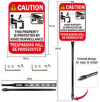2-Pack Video Surveillance Sign with 35-Inch Metal Stakes, 14x10 Inches Security Warning Signs, 24 Hour CCTV Monitoring, No Trespassing Property Protection Red - 2pack with Stake