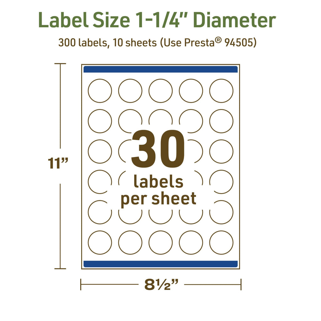Avery Dissolvable Round Labels, Sure Feed Technology, 1.25" Diameter, Matte White, Print-to-The-Edge, Laser/Inkjet Printable, 300 Labels Total