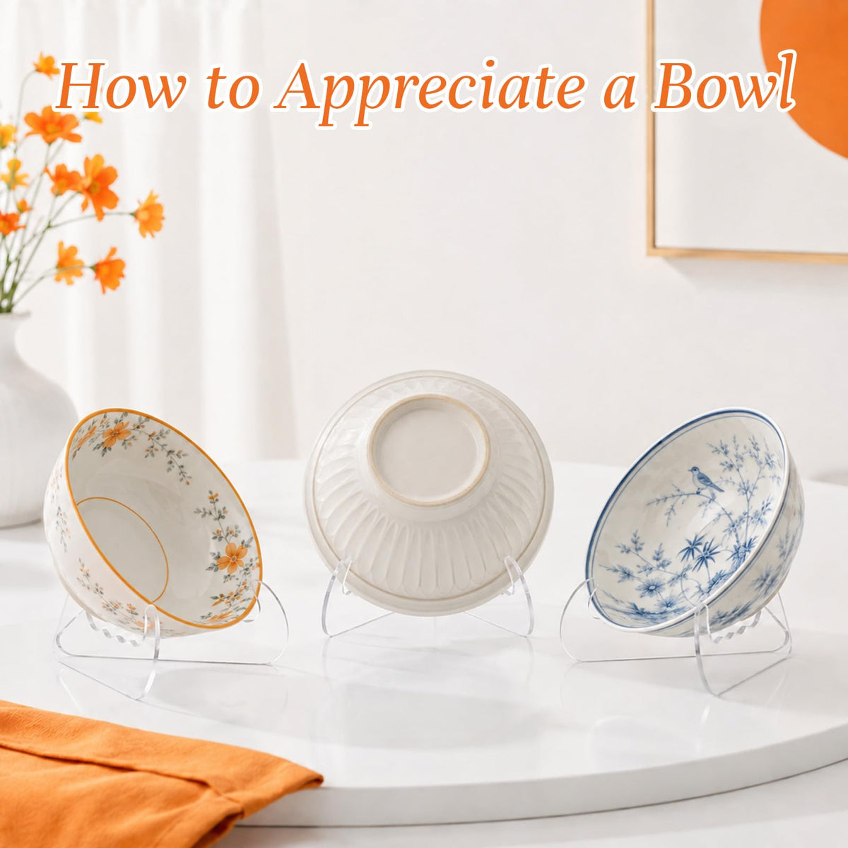 Psyqtsuary X Shape Acrylic Bowl Display Stand, 3.5 Inch Clear Acrylic Bowl Stands Plate Platter Dish China Porcelain Display Holder Easel Base for ArtDisplay, Transparent