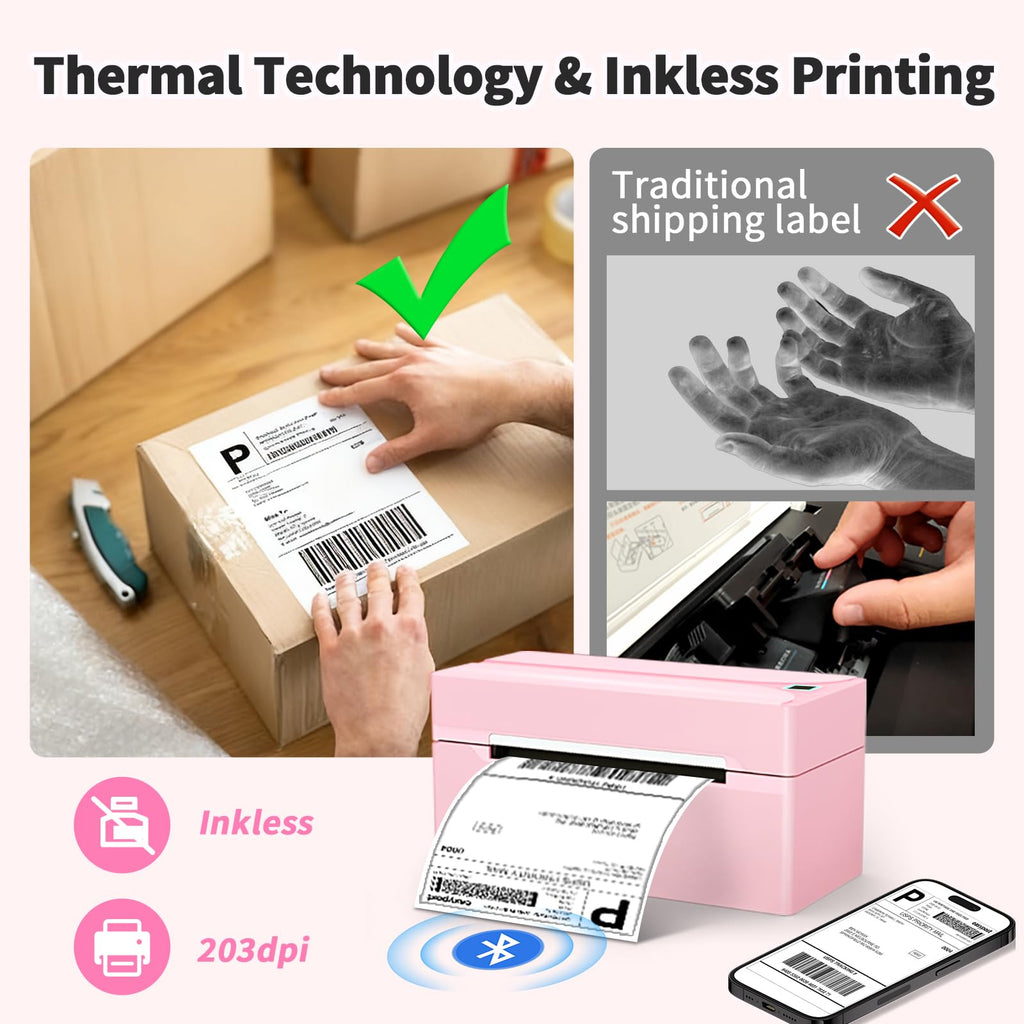 Bluetooth Thermal Label Printer,4x6 Shipping Label Printer Pink