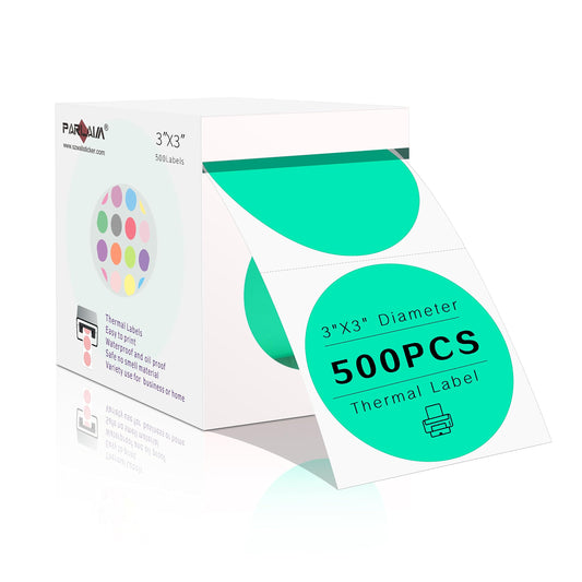 PARLAIM 3 Inch Round Direct Thermal Labels, Self-Adhesive Circle Stickers for Thermal Printer, 500 per/Roll, DIY Design, QR Code, Name Tag (Aqua) Aqua