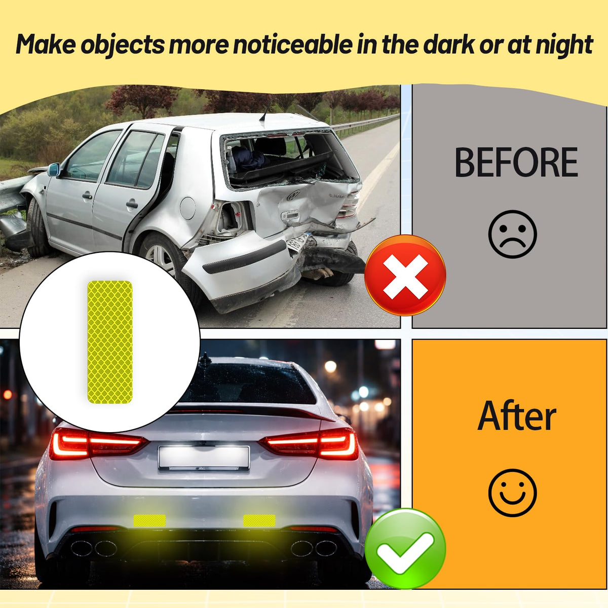 20Pcs Reflective Stickers, Waterproof Safety Reflective Tape for Car Trailer Truck Bike Motorcycle (Yellow-Green)